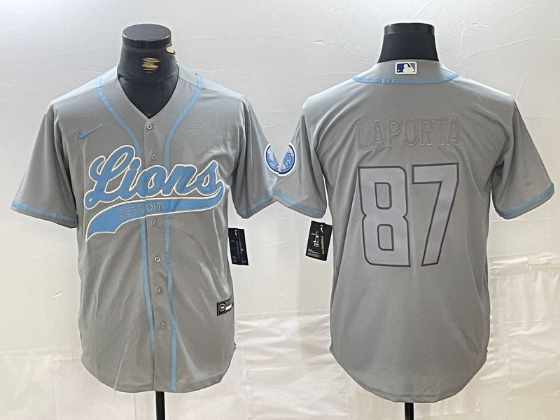 Men Detroit Lions #87 Laporta Grey Joint Name 2024 Nike Limited NFL Jersey style 1